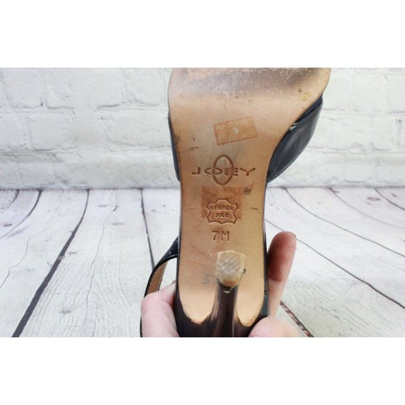 Joey Blue Leather Slip On High Heel Ankle Strap Sandals Size 7 M - Picture 8 of 9